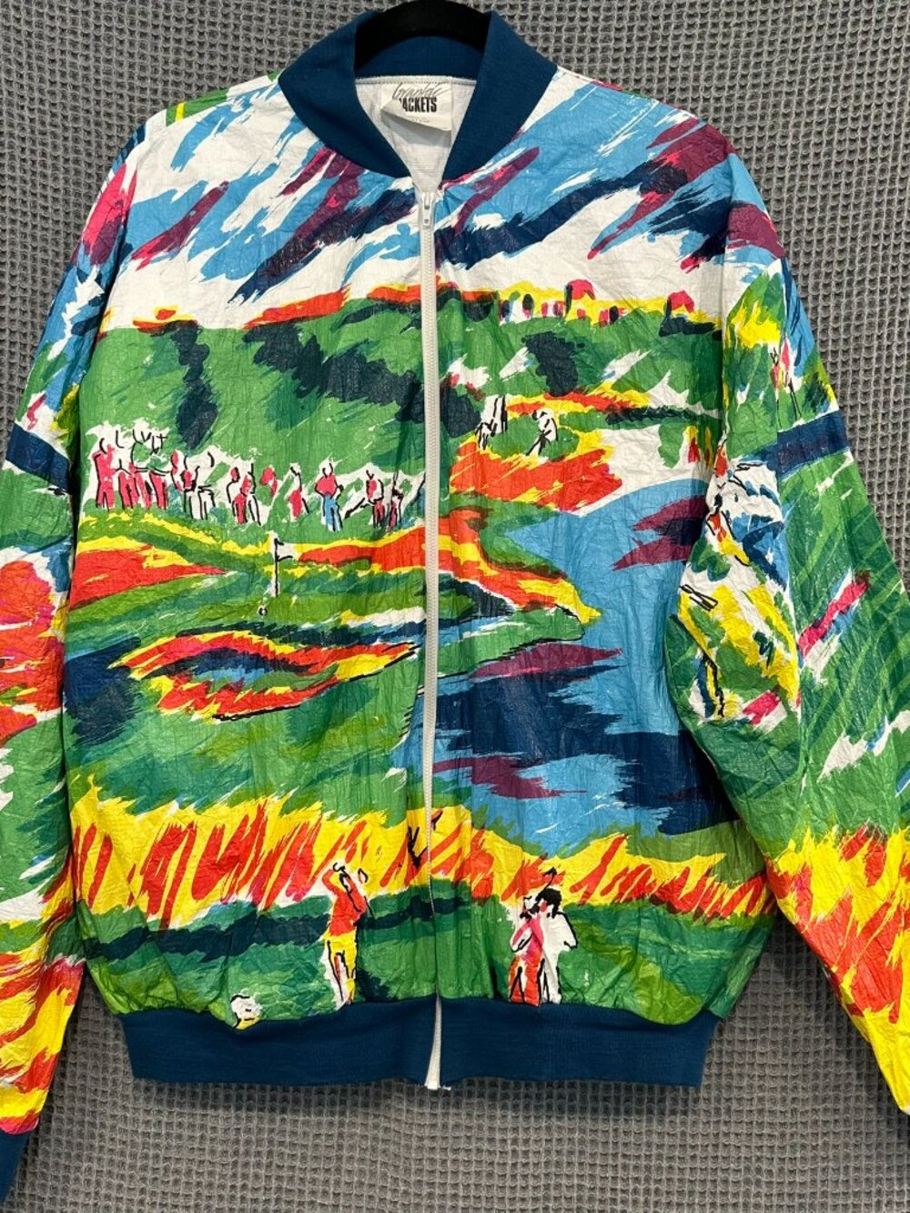 Vintage 90s Graphic Jackets Tyvek Paper Bomber Jacket Golf Course Print XXL